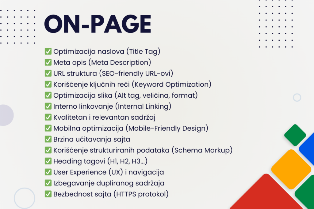 On page seo lista